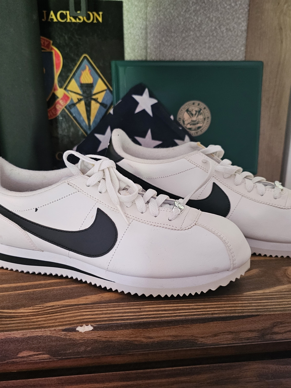 Nike White and Black Classic Cortez-Style Low Top Sneakers